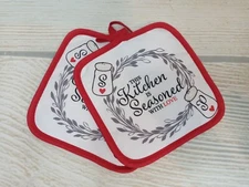 New! "This Kitchen is Seasoned with Love" Kitchen PotHolder Set of 2 Salt Pepper