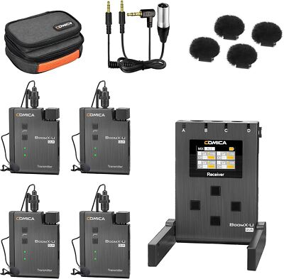 Comica BoomX-U QUA 4Ch UHF Wireless 4 Microphone 1 Receiver for Video Live