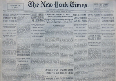 3-1940 WWII March 23 2,000 LATE PLANES FOR THE ALLIES U.S. BIGGEST BOMBER JAPAN