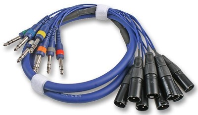 PRO SIGNAL - 8 Way XLR Plug to 6.35mm (1/4'') Stereo Jack Plug Lead, 3m Blue