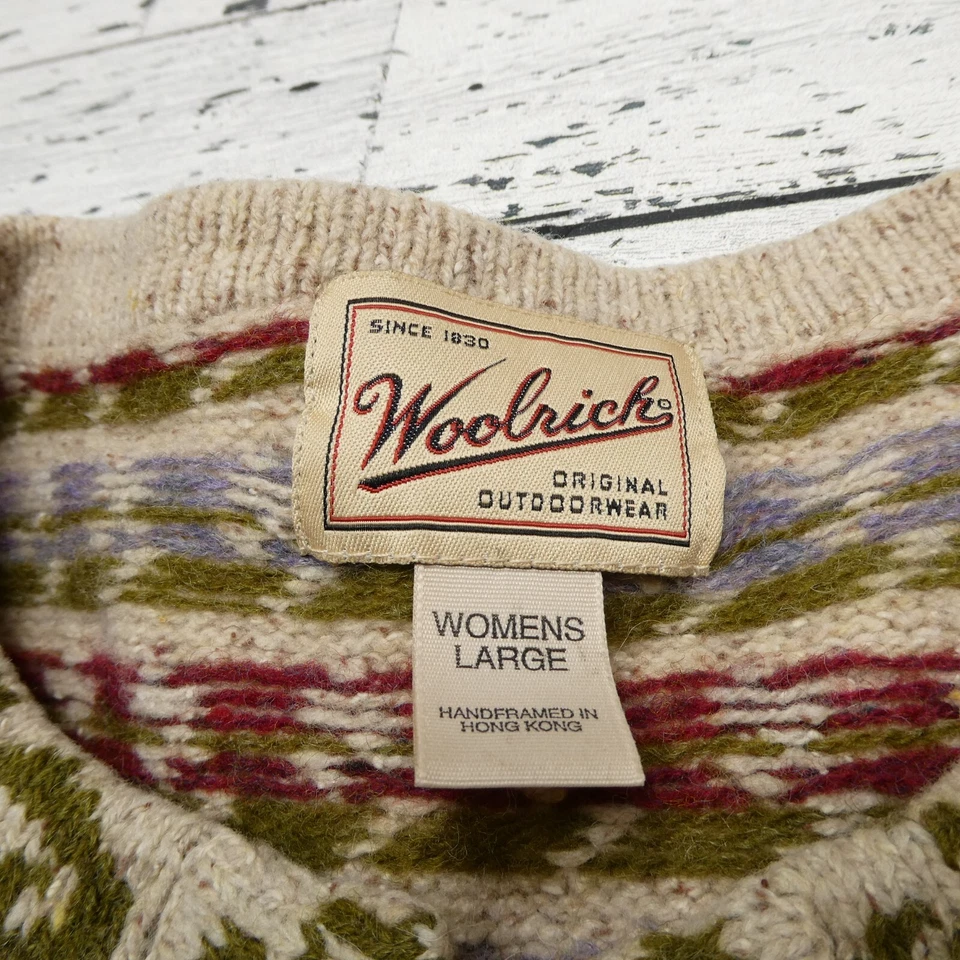 Vintage Woolrich Cardigan Sweater Womens L Beige Wool Silk Button Up Embroidered - Image 2 of 4