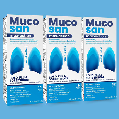 Menper Mucosan Max-Action Cold & Flu with Acetaminophen - 6 fl oz (3-Pack)