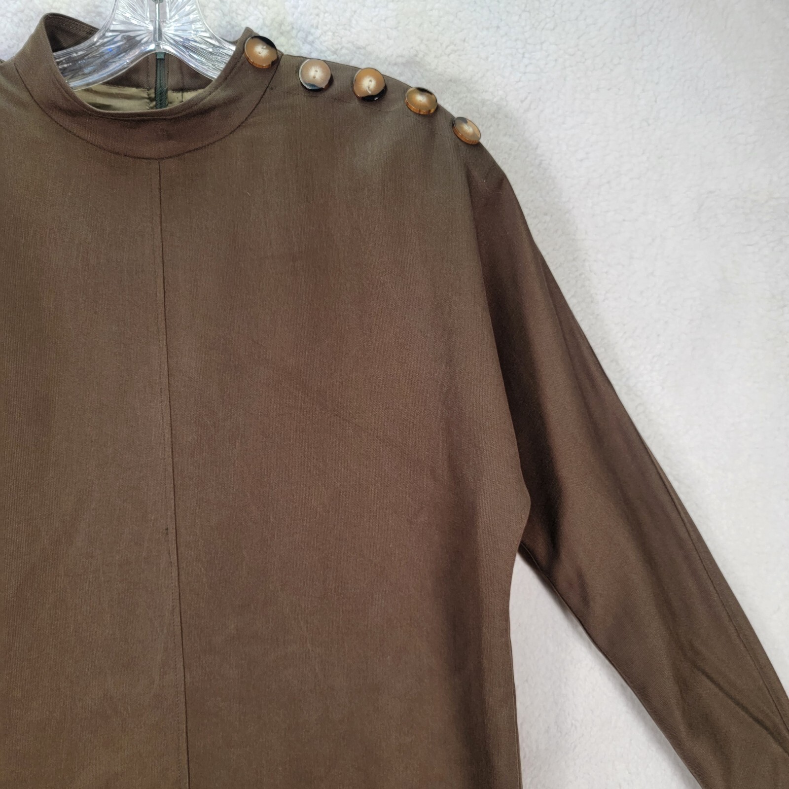 Vtg Howard Wolf Brown Mock Neck Rare Unique Boxy Midi Shift Womens Dress Size 4 image 3