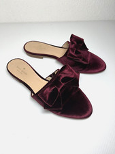 Kate Spade Bordeaux Madra Velvet Bow Mule Slip On Flat Slippers Sz 9 NICE