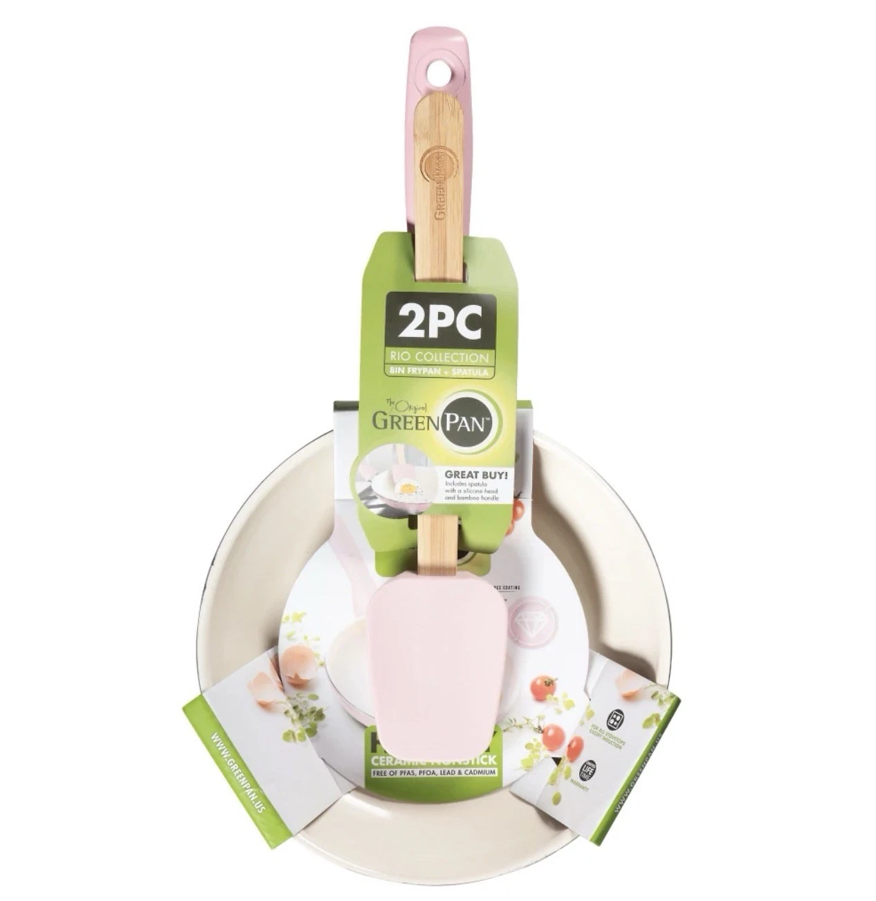GreenPan Rio Pink 8" Ceramic Nonstick Fry Pan with Spatula Pink 2 Pc Set