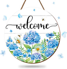 Hydrangea Floral Welcome Sign for Indoor Outdoor Home Decor