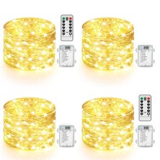 4 Pack 100 Fairy Lights Battery Operated with Timer  Remote, 33FT Waterproof...