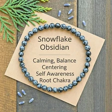 Natural Snowflake Obsidian 4mm Beads Healing Strength Women's Stretch Bracelet