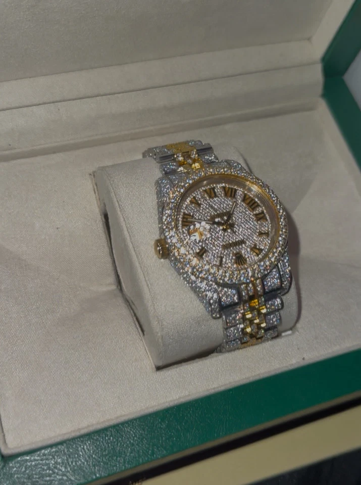 ROLEX Mens Datejust Two Tone Dial Iced Out Genuine Diamonds 36mm Watch Quickset - Image 2 of 2