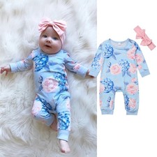 Newborn Infant Baby Girl Romper Jumpsuit Bodysuit Headband Clothes Outfits