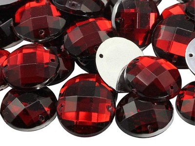 Allstarco 18Mm Red Ruby Ch17 Flat Back Sew On Round Beads Acrylic Rhinestones