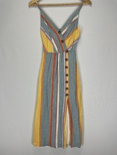 Urban Outfitters Linen Dress Women’s S Striped Bodycon Midi Button Front Stretch