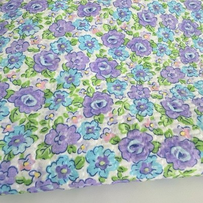 Lavender Purple Aqua Blue Floral Seersucker Plisse Fabric Sewing Quilting 2yd