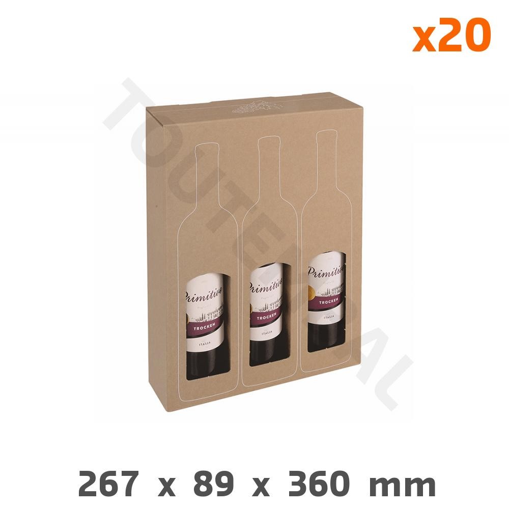 Coffret cadeau en carton pour 3 bouteilles de vins emballage caviste lot de 20