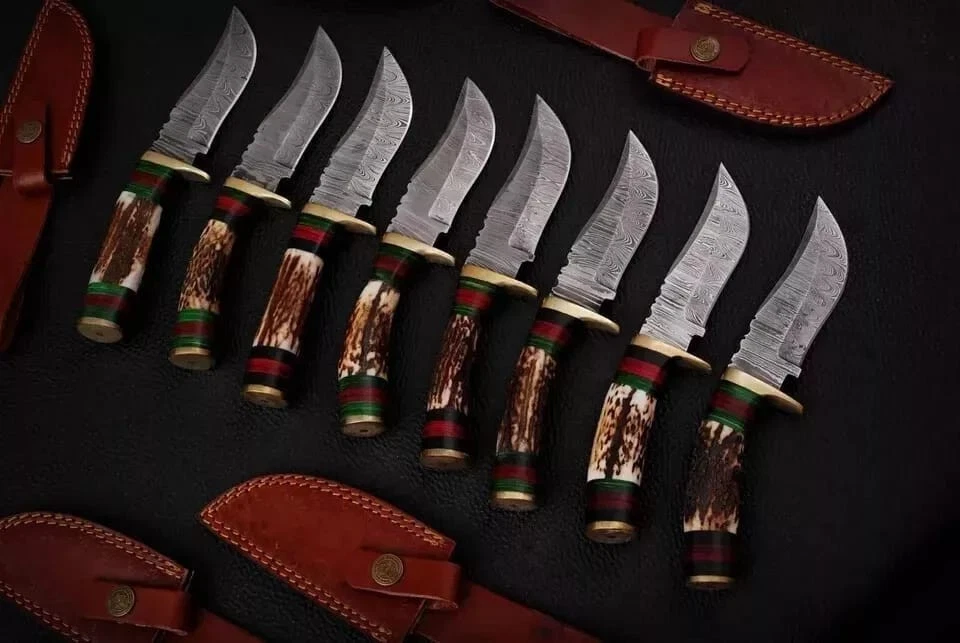 Lot of 20, 8 Inches Handmade Damascus Steel Skinner Knives Stag Handle W/Sheaths - Image 4 of 4