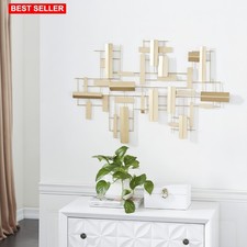 Wall Decor Metal Geometric 36 In Gold 3D Stripe Sculpture Contemporary Art