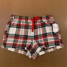 Old Navy Womens Small White Red Tartan Plaid Mid-Rise Flannel Pajama Shorts NWT