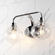 JONATHAN Y Sandrine 17.5 in. 2-Light Chrome Seeded Glass LED Vanity Light