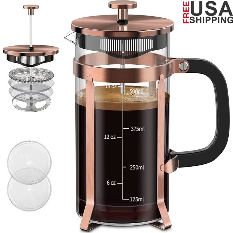 Stainless Steel French Press Coffee Maker W/ 4 Filters Easy to Clean Durable New