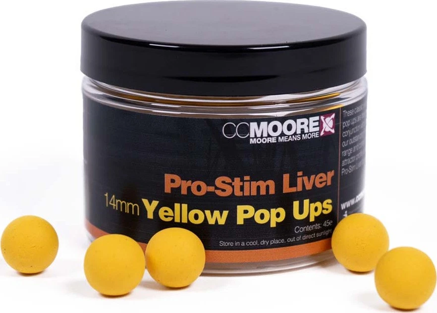 CCMoore Pro-Stim Liver Yellow Pop Ups 14mm Boilies Karpfen Köder Auftreibend