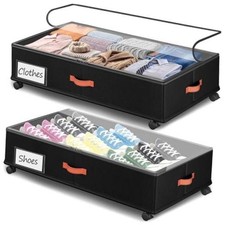 Under Bed Storage with Wheels 2-Pack, Under Bed Storage Containers 66L BLACK