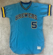 Rare 1975 George Scott Milwaukee Brewers Bright Blue. Made by Sand Knit 