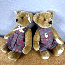 2 Ganz Cottage Collectibles Miniature Bears Janet  Joey, Overalls Dress Jointed