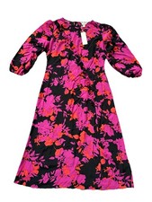 Danni Minogue Frill Detail Midi Dress 10 Petite Pink Black Orange Floral