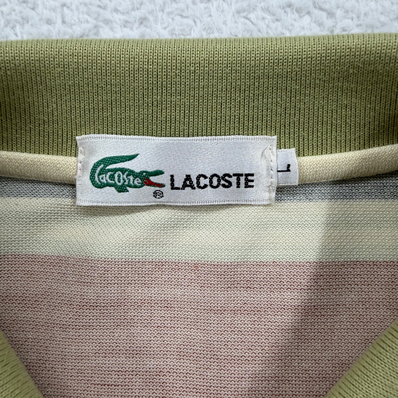 Lacoste Mens Striped Polo Shirt Short Sleeve Pocket Green Brown Black Size L VTG thumbnail 3