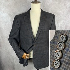 Stafford Blazer Jacket Men 46R Windowpane Check Brown Sport Coat Elbow Patches