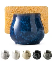 Blue Ceramic Sponge Holder for Kitchen Sink Scrubby Caddy Organizer for Sink