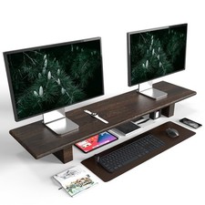 "Solid Wood Rustic Desk Monitor Stand with Storage  Large Dual Monitor Stand R...