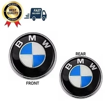 2PCS Front Hood & Rear Trunk (82mm + 74mm) Genuine FOR BMW Badge Emblem