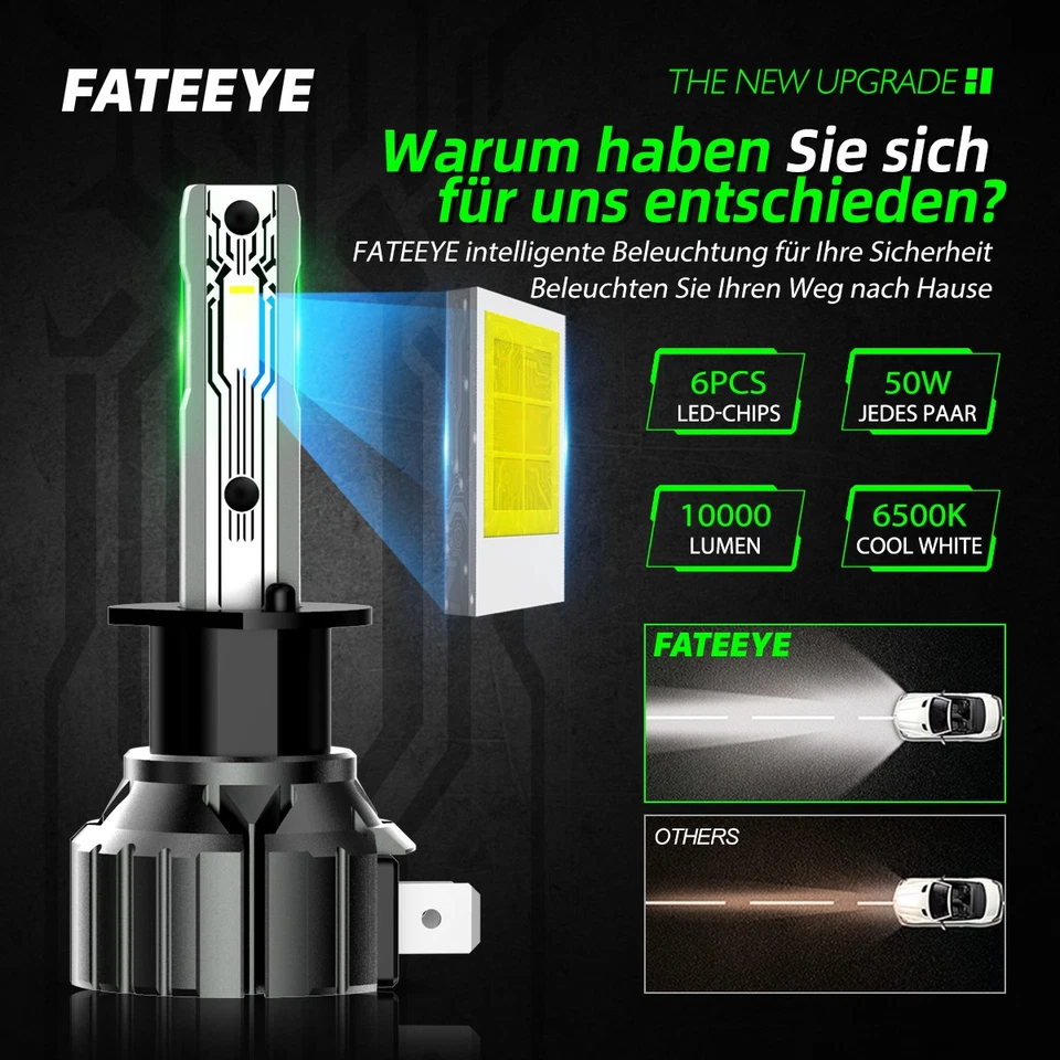 H1 LED Scheinwerfer 50W Zulassung Lampen Ersatz Halogen Xenon Fern Abblendlicht - Bild 4 von 4