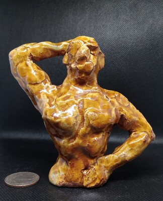 ''Drunk Spartan'' - Original Clay Sculpture. Hand made and glazed. Good sculpture.