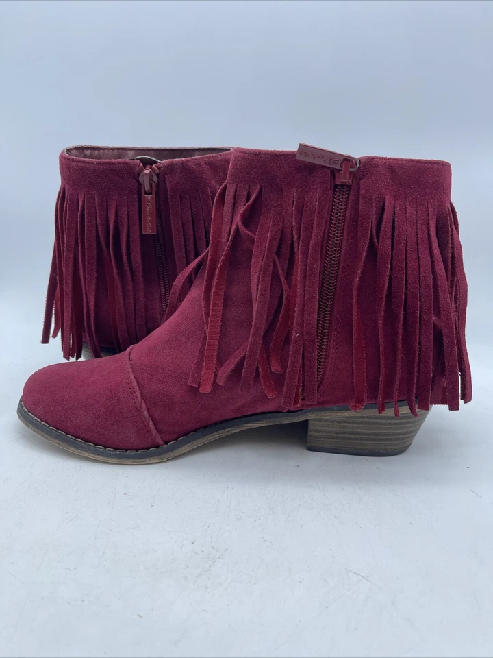 Breckelle's Dorado-18 流苏西部圆头堆叠红色高跟鞋 7 码 — 第 3/4 张图片