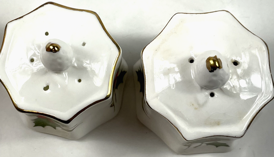 Vintage Christmas Holly Salt and Pepper Shakers Bone China made in