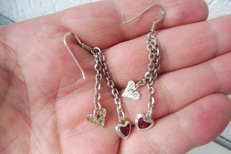 Molto Bella Orecchini, Orecchini Pendenti, 925 Argento con Cuori, Rotondi Pietre - Immagine 4 di 4