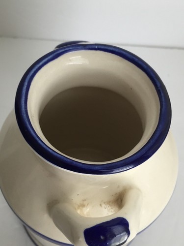 Vaso lattiera vintage fattoria campagna ceramica bianco sporco blu tema anatra 6,50"T - Foto 7 di 11