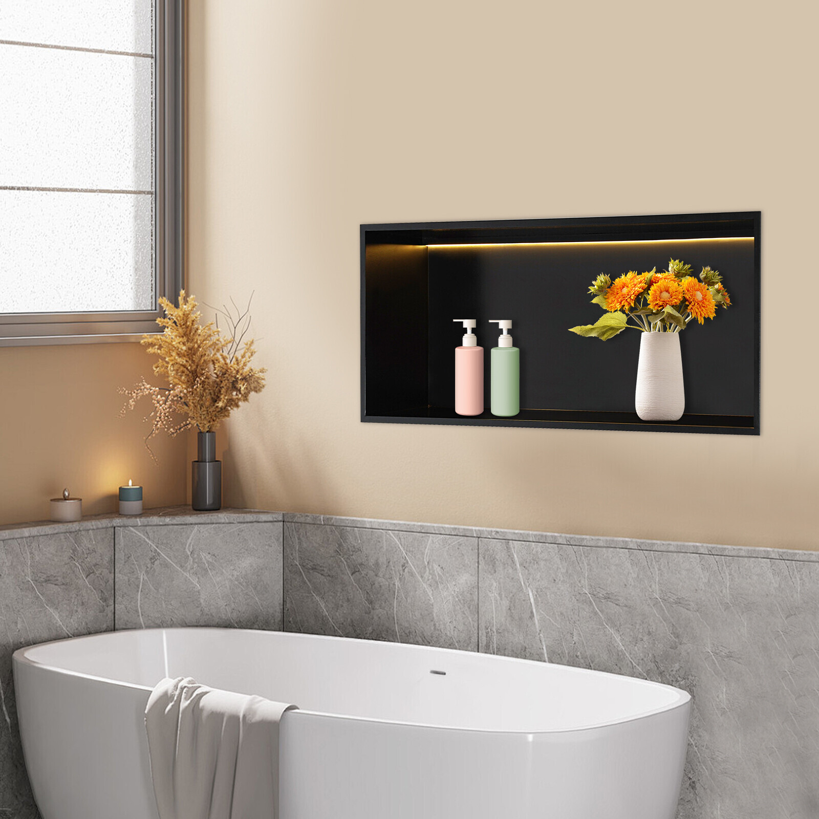 Recessed Shower Shelf, Recessed Storage Shelf, Recessed Shower Shelf with LED