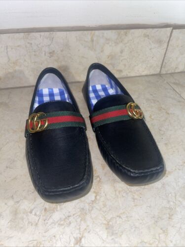 NIB Gucci Boys Black Moca Pelle S Gomma Vit Nappa Loafers Sz 33 501039BLN10 US 2