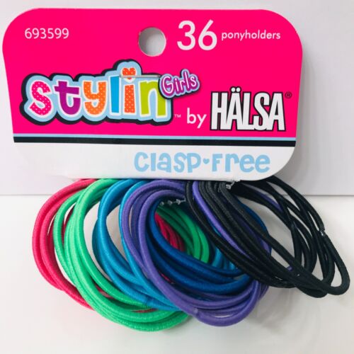 36 Halsa Elastics Ponyholder Hair Ties Metal Clasp Free Assorted Easy Styling