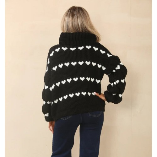 Damen Frauen Oversize Grobstrick Herz Pullover Langarm Pulli Tops - Bild 6 von 16