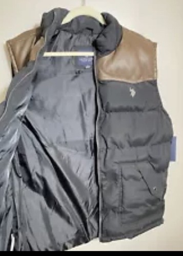 U.S. POLO ASSN Signature Vest w/ PU Yoke XXL 2XL Black Tan Men’s Puffer READ - Picture 9 of 18