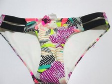 NWT Xhilaration Womens Size XS Bikini Bottom Fuchsia Multi Cheeky Straps Side