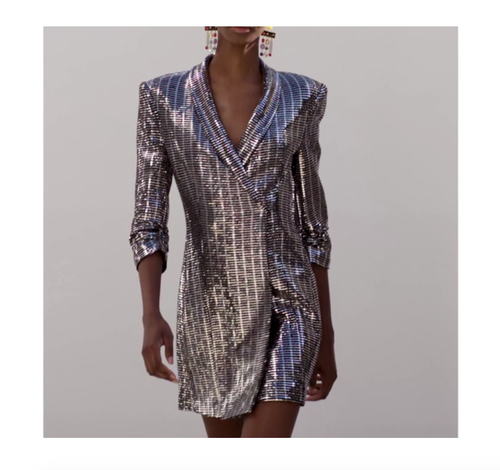 Zara Argento Paillettes Smoking Blazer Metallico Mini Abito 2495/560 | eBay