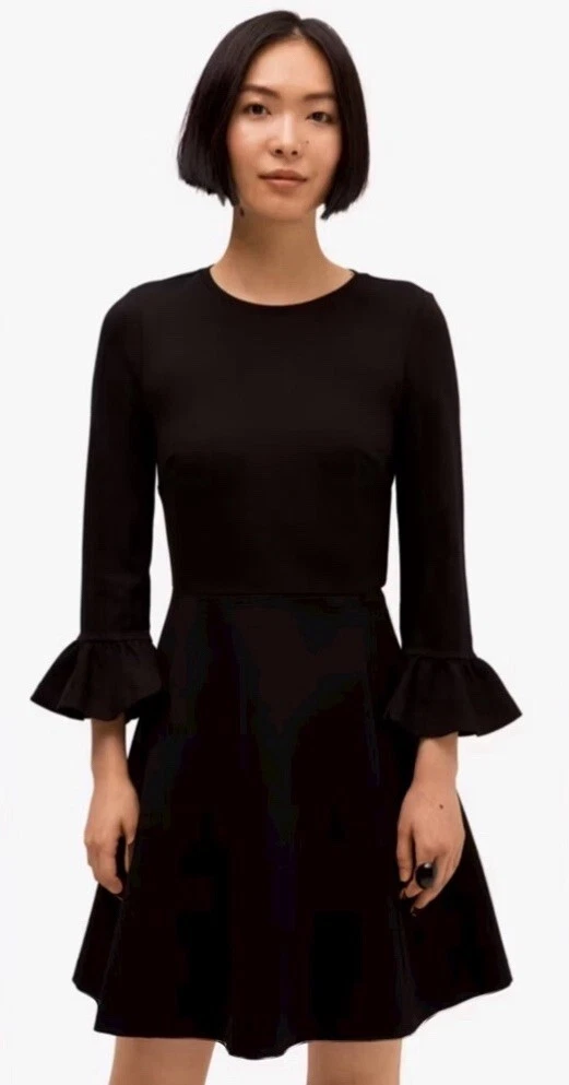 Abito a ponte Kate Spade nero manica a campana con tasche