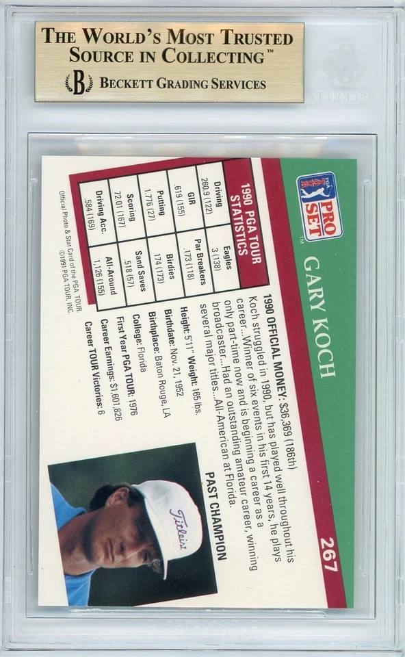 POP 1: Gary Koch RC BGS 9.5: 1991 Pro Set Golf Rookie Card Gisto #267 - Image 2 of 3