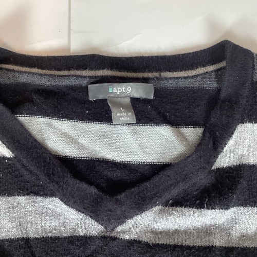 Apt. 9 Mens Sweater Long Sleeve Sz L Large Comfort V Neck Pullover Striped - Picture 3 of 7
