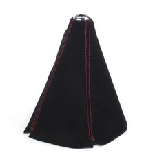 Suede Shift Knob Boot Cover Genuine Leather Suede Black With Red Stitches Suede Shift Knob Boot Cover Genuine Leather Suede Black With Red Stitches